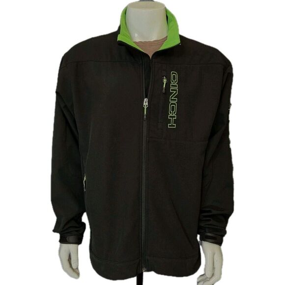 Cinch Softshell Jacket Full Zip Black Bright Green Trim Rancher Men's XL - Picture 3 of 16
